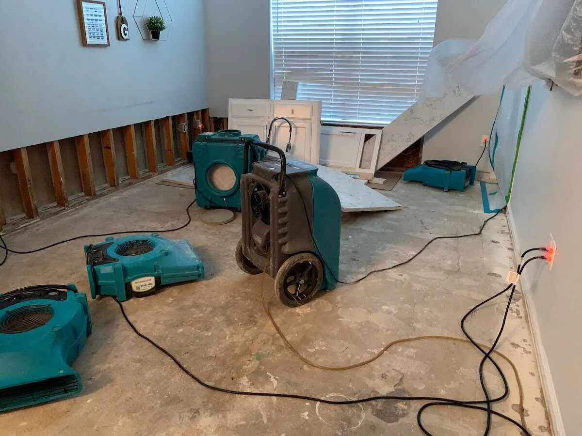 Dehumidifier in flood-cut room for Water Damage Restoration in Warrenville